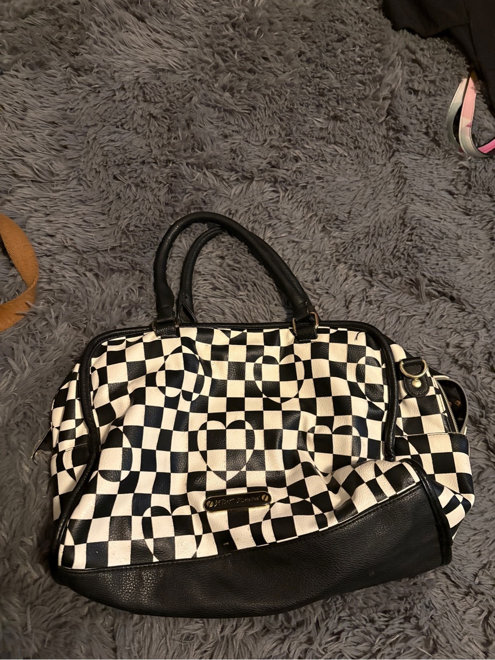 Betsey Johnson Black & White Checker Shoulder Bag